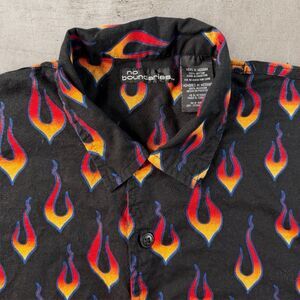 No Boundaries Flames AOP Shirt Medium Button Down Grunge Punk Tribal Fire Y2K